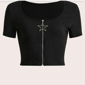 ROMWE Goth Star Zip-Up Top